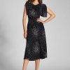 Clothing Teri Jon | Crepe Polka Tea Length Dress Black