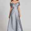 Clothing Teri Jon | Off The Shoulder Jacquard Gown Platinum