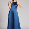 Clothing Teri Jon | Crepe Back Satin Jewel Neck Halter Gown French Blue