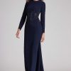 Clothing Teri Jon | Crepe Beaded Long Sleeve Gown Midnight