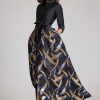 Clothing Teri Jon | Taffeta Shirtdress With Patterned Jacquard Skirt Black Multi