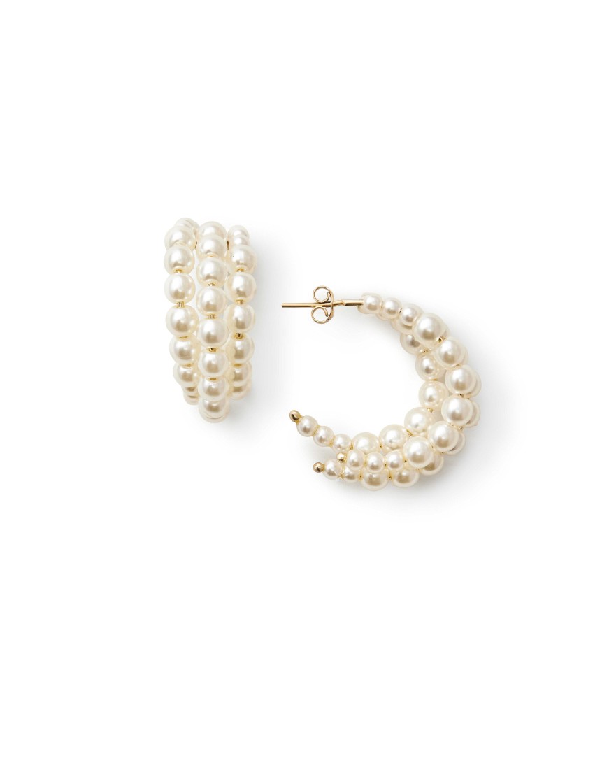 Accessories Teri Jon | Triple Line Pearl Ring Earrings Ivory/Gold