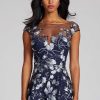 Clothing Teri Jon | Embroidered Lace Illusion Gown Navy/Silver