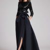 Clothing Teri Jon | Sequin Short Dress With Long Attachable Skirt Black