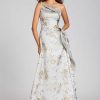 Clothing Teri Jon | Metallic Jacquard Beaded Gown Platinum Gold