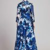 Clothing Teri Jon | Organza Floral Printed Shirt Gown Blue Multi