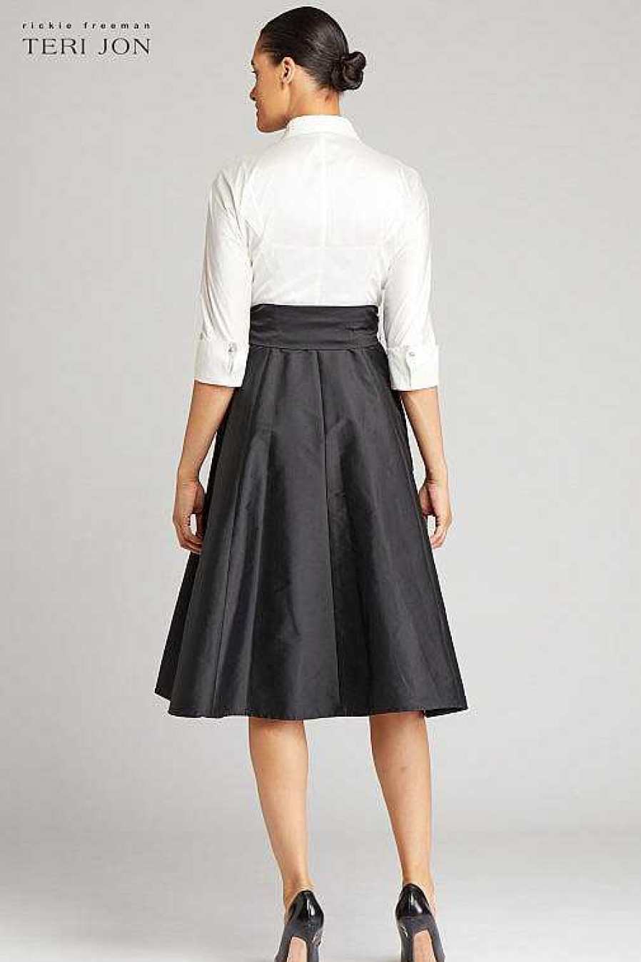 Clothing Teri Jon | Color Block Taffeta Shirtdress Black And White