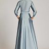 Clothing Teri Jon | Taffeta Shirtdress Gown With Eyelet Sleeve And Collar Slate