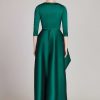 Clothing Teri Jon | Stretch Taffeta 3/4 Sleeve Surplus V Neck Gown Emerald