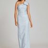 Clothing Teri Jon | One Shoulder With Bow Stretch Jacquard Column Gown Light Blue