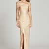 Clothing Teri Jon | Metallic Jacquard One Shoulder Side Drape Column Gown