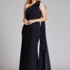 Clothing Teri Jon | One Shoulder Scuba Gown With Chiffon Cape