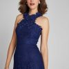 Clothing Teri Jon | Cut Away Halter 3D Flower Trim Fit N Flare Gown Navy