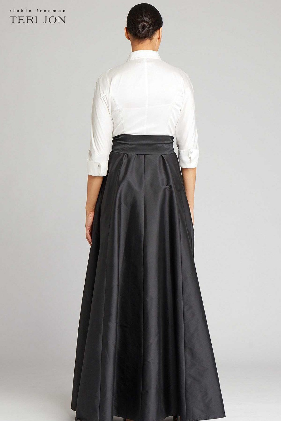 Clothing Teri Jon | 3/4 Sleeve Taffeta Shirt Waist Color Block Gown Black And White