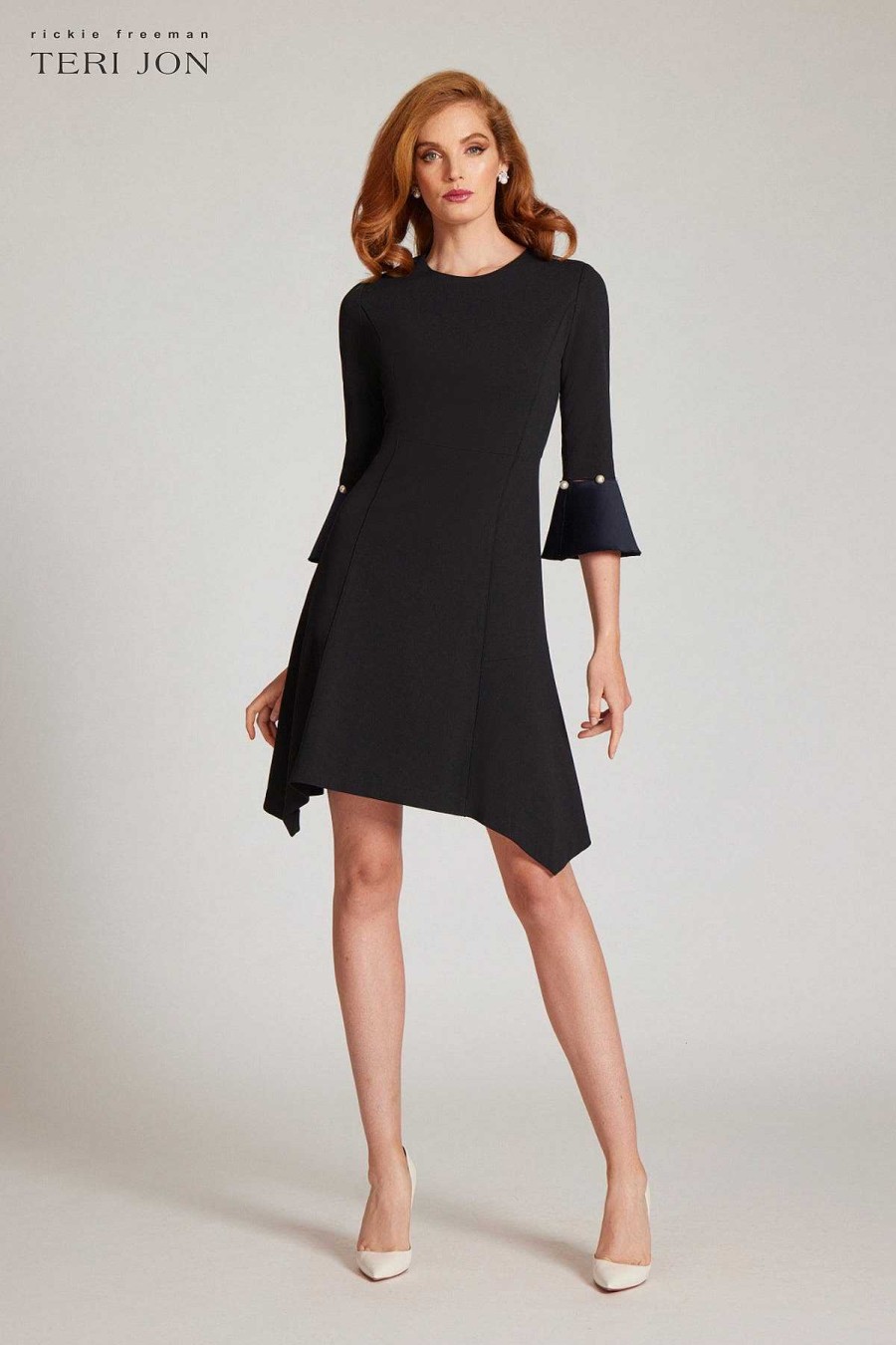 Clothing Teri Jon | Crepe Pearl Trim Dress Black