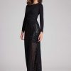 Clothing Teri Jon | Crepe Long Sleeve With Sequin Lace Gown Black