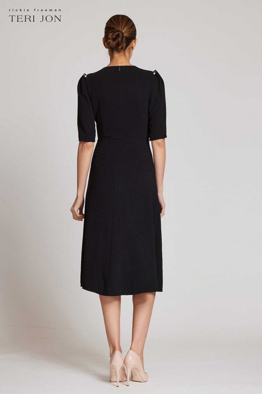 Clothing Teri Jon | Stretch Crepe Pearl Trim Cocktail Dress