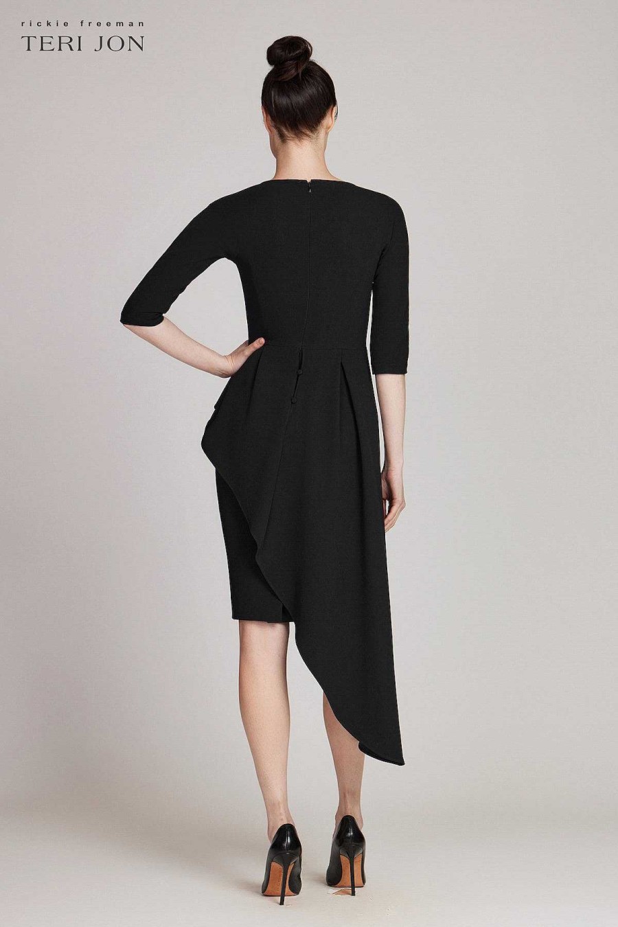 Clothing Teri Jon | Crepe Asymmetrical Peplum Dress Black