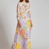 Clothing Teri Jon | Chiffon Patcwork Floral Print Pleated Maxi Dress Ivory Multi