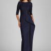 Clothing Teri Jon | Waist Bead Trim Cascade Drape Column Gown