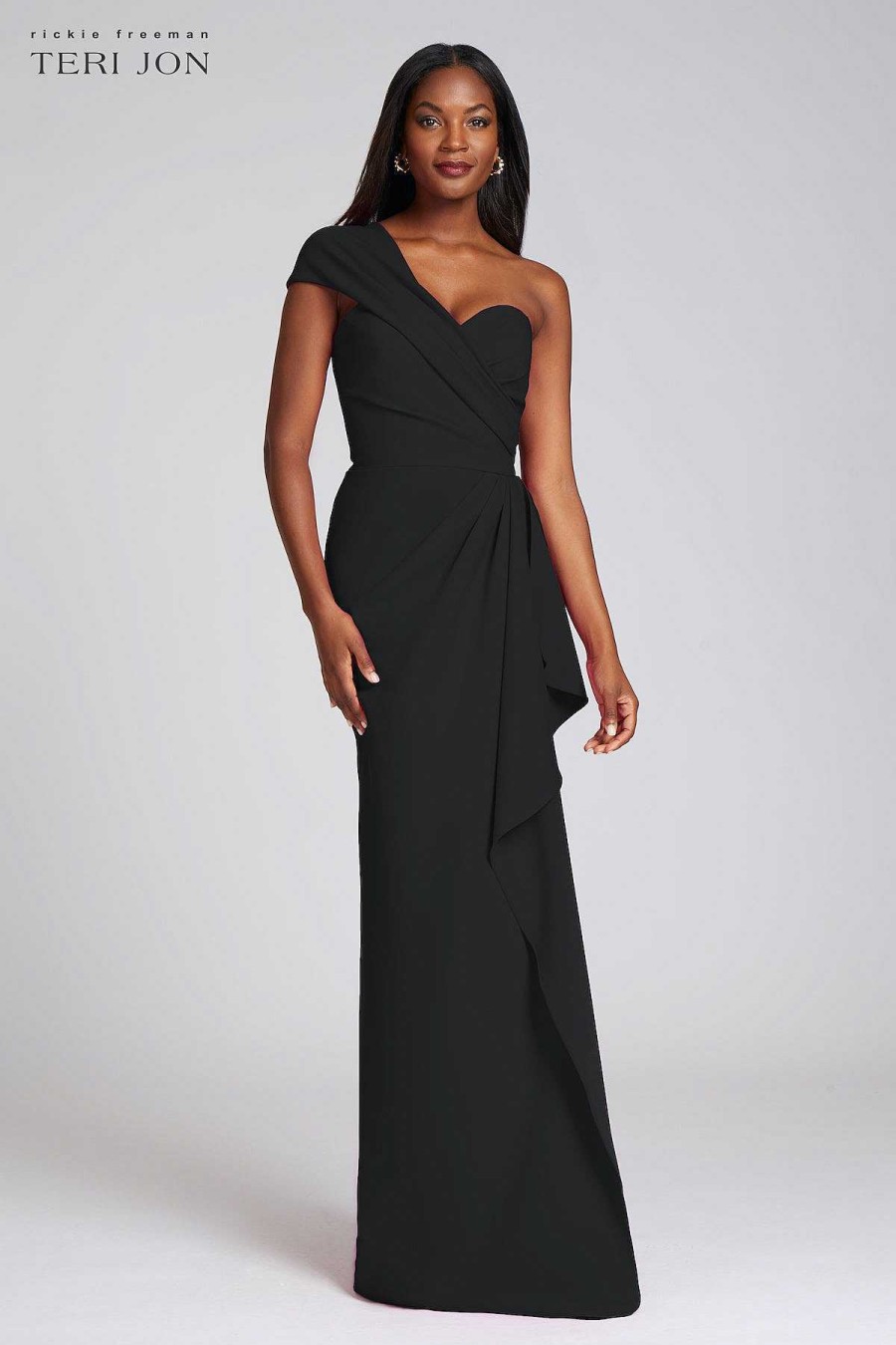 Clothing Teri Jon | Stretch Crepe Side Drape Gown