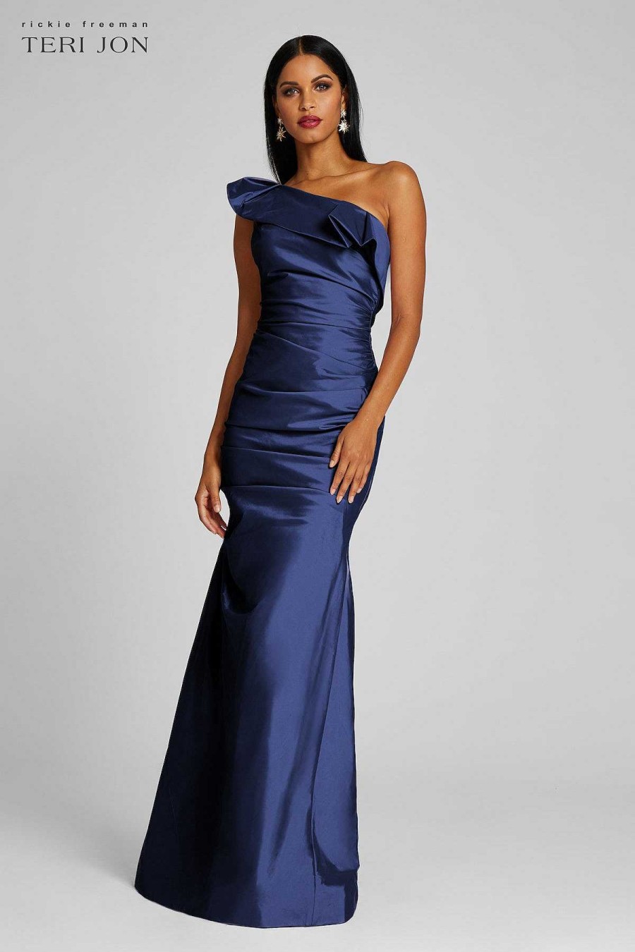 Clothing Teri Jon | One Shoulder Pleat Draped Stretch Taffeta Gown