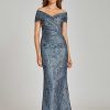 Clothing Teri Jon | Stretch Metallic Jacquard Off The Shoulder Gown