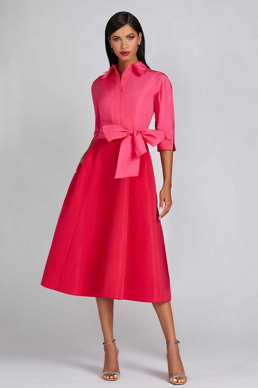 Clothing Teri Jon | Two Tone Taffeta Shirt Dress