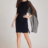 Clothing Teri Jon | Scuba Dress With Chiffon Caplet Black