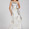 Clothing Teri Jon | Metallic Jacquard Beaded Gown Platinum Gold