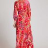 Clothing Teri Jon | Chiffon Patchwork Print Pleated Skirt Maxi Gown Red Multi