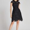 Clothing Teri Jon | 3D Lace Cap Sleeve Dress Black