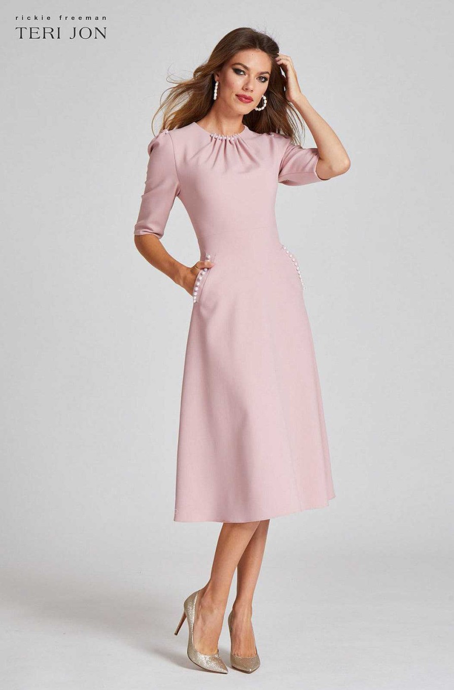 Clothing Teri Jon | Stretch Crepe Pearl Trim Cocktail Dress