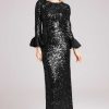 Clothing Teri Jon | Long Bell Sleeve Sequin Sheath Gown