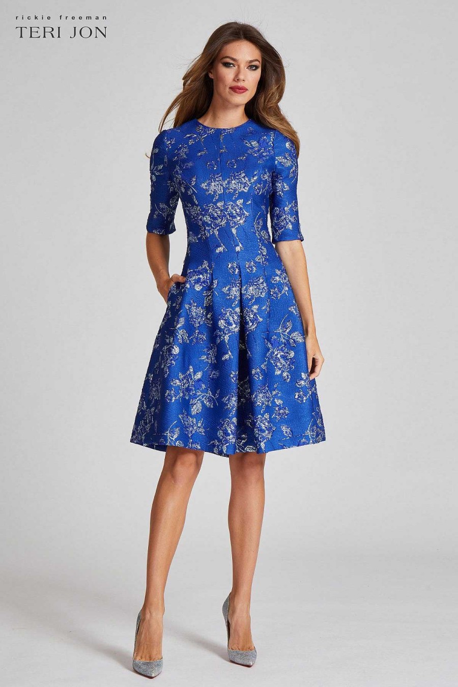 Clothing Teri Jon | Jacquard Box Pleat Dress