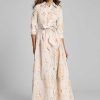 Clothing Teri Jon | Metallic Jacquard Shirtdress Gown With Floral Print