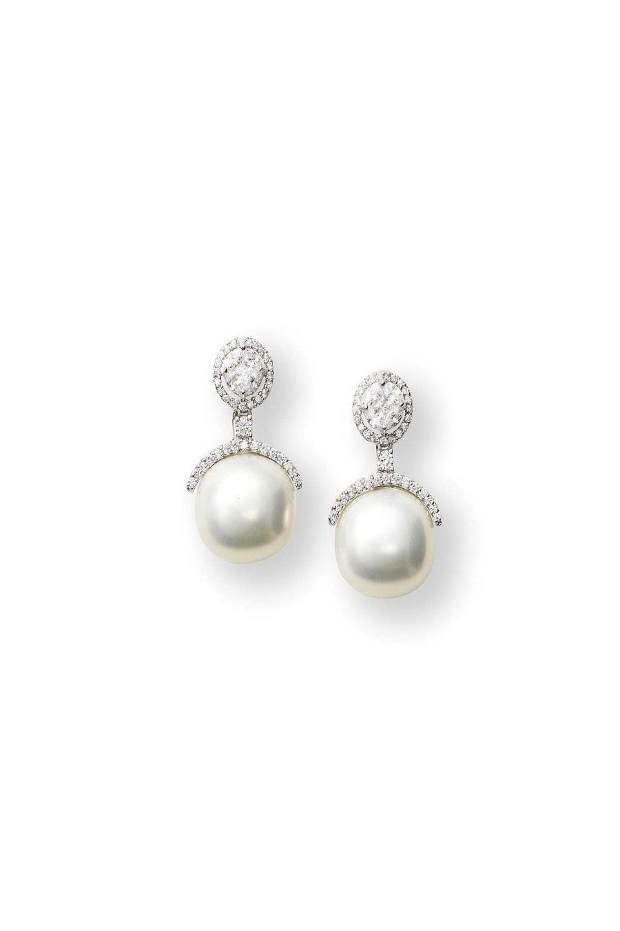 Accessories Teri Jon | Pearl Drop Earrings With Diamonds Ivory/Silver