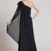 Clothing Teri Jon | One Shoulder Scuba Gown With Chiffon Cape