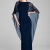 Clothing Teri Jon | Scuba Gown With Chiffon Cape