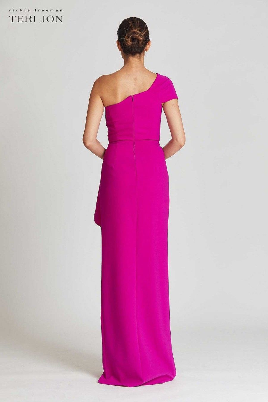 Clothing Teri Jon | Stretch Crepe Side Drape Gown