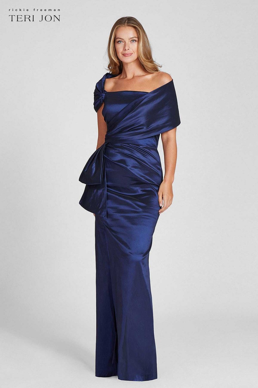 Clothing Teri Jon | Taffeta Asymmetrical Gown Navy