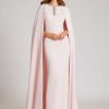 Clothing Teri Jon | Crepe Jewel Trim Cape Gown Blush Pink