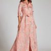 Clothing Teri Jon | Metallic Jacquard Organza Shirtdress Peach