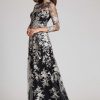 Clothing Teri Jon | High Neck Floral Lace Embroided Tulle Gown Black Champagne