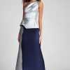 Clothing Teri Jon | One Shoulder Two Tone Gazar Peplum Gown Silver Navy