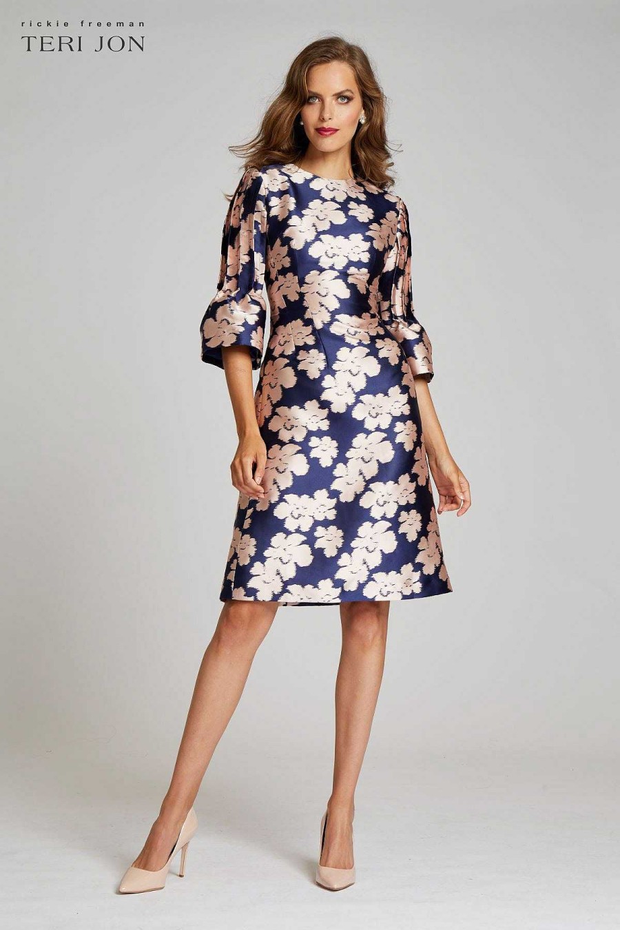 Clothing Teri Jon | Floral Pattern Bell Sleeve Dress