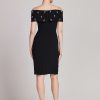 Clothing Teri Jon | Crepe Off Shoulder Jewel Trim Portrait Dress Black