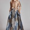 Clothing Teri Jon | Taffeta Shirt Gown With Feather Pattern Gold Multi