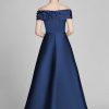 Clothing Teri Jon | Off Shoulder Stretch Gazar Gown Navy