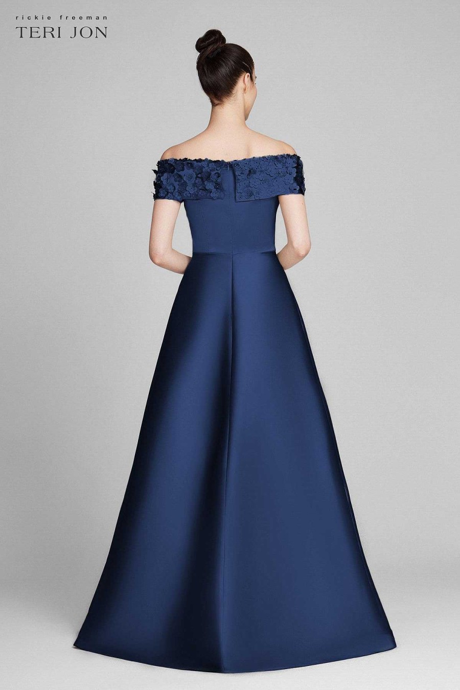 Clothing Teri Jon | Off Shoulder Stretch Gazar Gown Navy